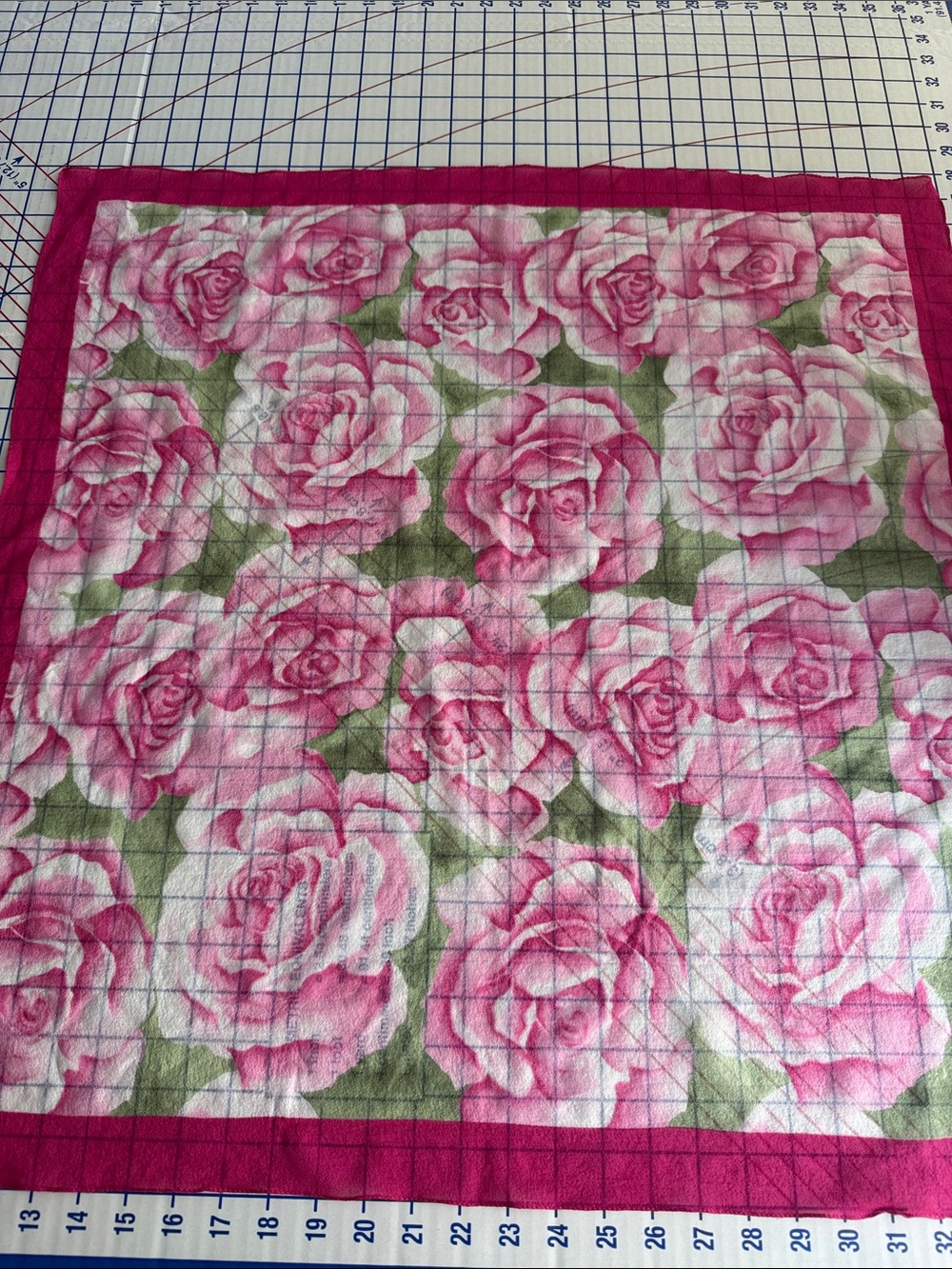 Vintage Made in Italy Rose Scarf 28” Pink Floral 100% Polyester Square